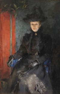 Vornehme Dame in schwarzer Kleidung und Hut Vornehme Dame in schwarzer Kleidung und Hut