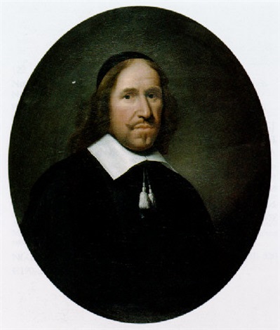 Portrait of a gentleman wearing a black costume with a lace collar and