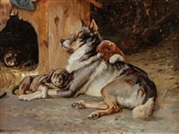 Elghund med valper, 1894