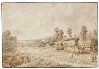Landscape with shepherds by farm buildings Landscape with shepherds by farm buildings