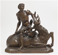 Young man with bow and arrow hunts a stag, 1922 Young man with bow and arrow hunts a stag, 1922