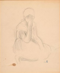 Femme en fichu assise au sol