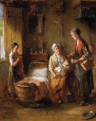 Holländisches Interieur mit einer Frau und einem jungen Mädchen, die ... Holländisches Interieur mit einer Frau und einem jungen Mädchen, die ...