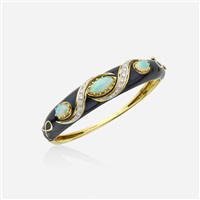 Opal, diamond, and enamel bracelet