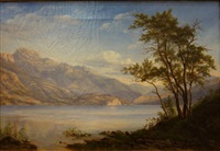 Le lac d'Annecy vu de Sevrier, au fond La...