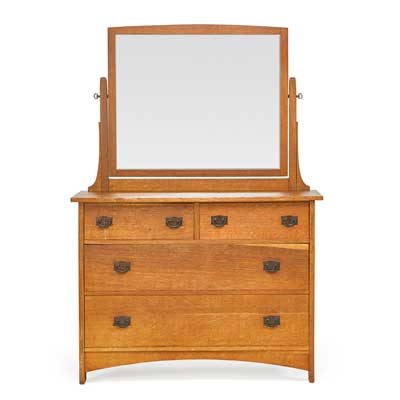 Four Drawer Dresser With Mirror And Gustav Stickley Hardware By L