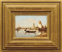 Gondel und Fischerboote in der Lagune von Venedig Gondel und Fischerboote in der Lagune von Venedig