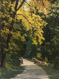 Spazierweg im lichtdurchfluteten Park, 1900 Spazierweg im lichtdurchfluteten Park, 1900