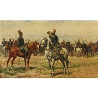 Cavalry gathering, sounding the trumpet