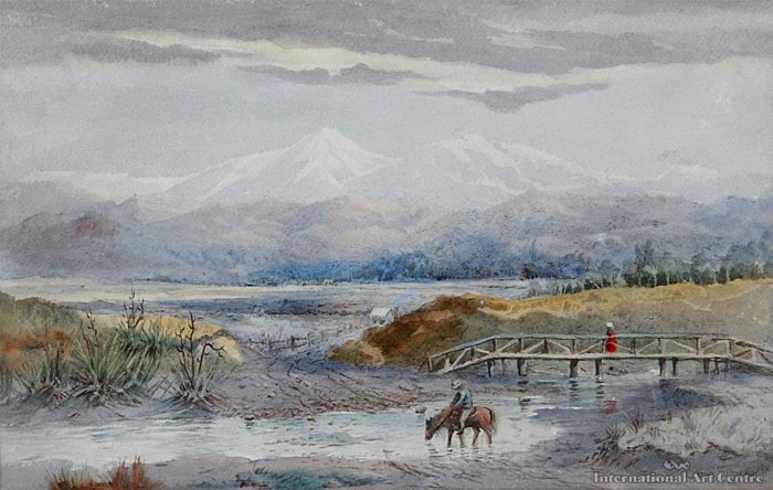 colonial scene with mountain backdrop by james peele on artnet