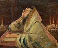 Rabbi in candlelight, 1920