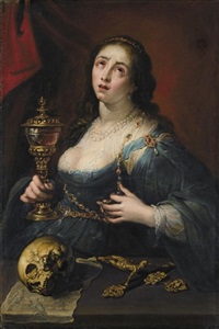 The Penitent Magdalene, holding a cup, with a... The Penitent Magdalene, holding a cup, with a...