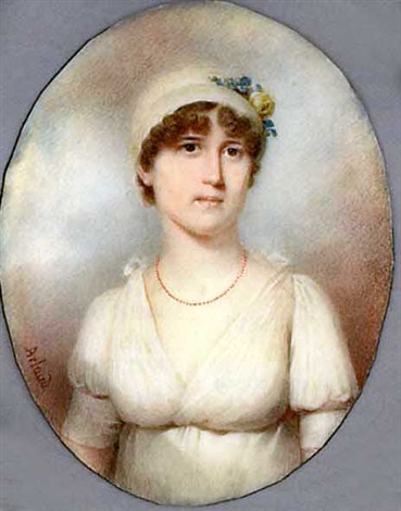 Marie Louise Soret In White Dress Coral Necklace White Turban