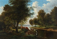 Landscape with persons and cows in a forest..., 1876 Landscape with persons and cows in a forest..., 1876