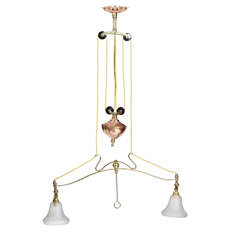 Arts Crafts Copper And Brass Rise And Fall Ceiling Light Circa