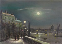 St. Paul's from the Embankment in moonlight St. Paul's from the Embankment in moonlight