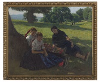 Woman and Children Resting in a Park