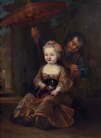 Deux enfants et un chien jouant, 1725 Deux enfants et un chien jouant, 1725