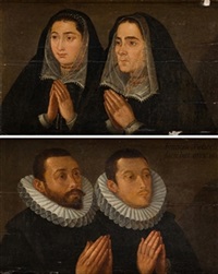 Pareja de retratos de figuras orantes