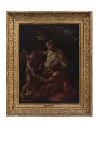 Allegorical figures in a landscape, with a cherub Allegorical figures in a landscape, with a cherub