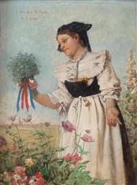 Breton girl with flower bouquet, 14 July.