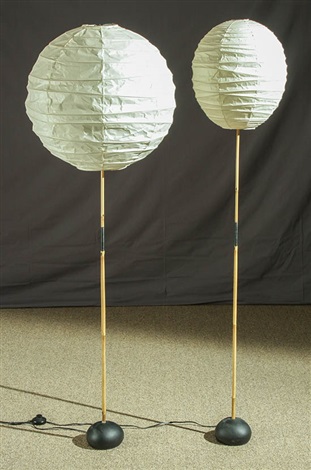 Pair Of Isamu Noguchi Akari Bamboo And Paper Floor Lamps By Pair Of Isamu Noguchi Akari Bamboo And Paper Floor Lamps By