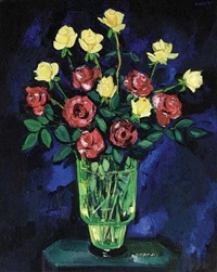 A still life with flowers in a vase