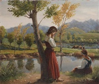 Landscape with shepherdesses and animals