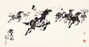 甲戌年1994 牧马图镜片水墨纸本by Wang Nong On Artnet