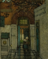 Girl in a courtyard