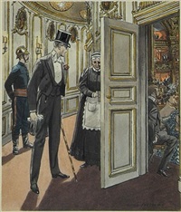 Man entering balcony of concert hall (bk illus....