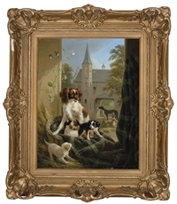 A mother and her litter in a castle courtyard, 1846 A mother and her litter in a castle courtyard, 1846