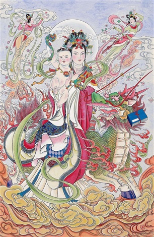送子观音像镜心设色纸本guanyin Bestowing A Son By Chen Lue On Artnet