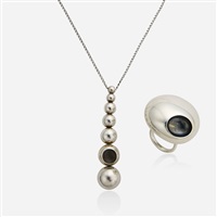 Cave' sterling silver necklace and ring, 2000 Cave' sterling silver necklace and ring, 2000