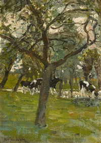 Tree and Cows Along a Stream, 1897