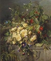 Yellow roses, morning glory and East-Indian... Yellow roses, morning glory and East-Indian...