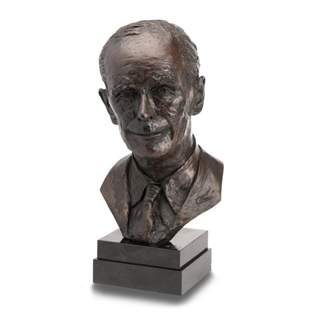 A bronze portrait bust of Sir Alex Home by Angela Conner