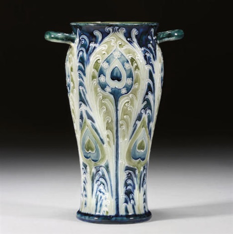 Peacock Feather Twin Handled Vase By Clarice Cliff Moorcroft On