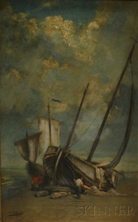 Two sailing vessels on the sand