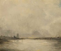River landscape - Possibly a view of Dublin