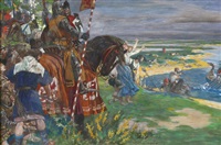 Germanen und Ritter bei der Abwehr von Wikingern Germanen und Ritter bei der Abwehr von Wikingern