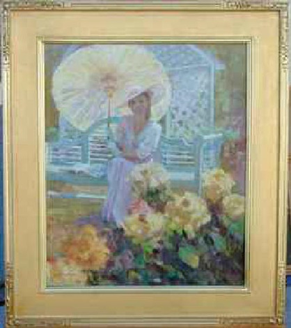 Woman With A Parasol On Garden Bench By Wil Timpe On Artnet