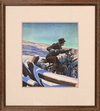 Man on an early motorcycle