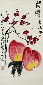 blossoming plum branch and two peaches by qi baishi