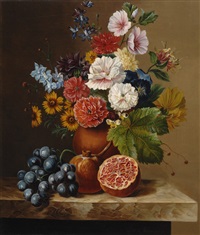 Still life of flowers with pomegranates and grapes Still life of flowers with pomegranates and grapes