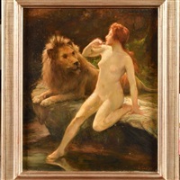 Femme nue avec un lion
