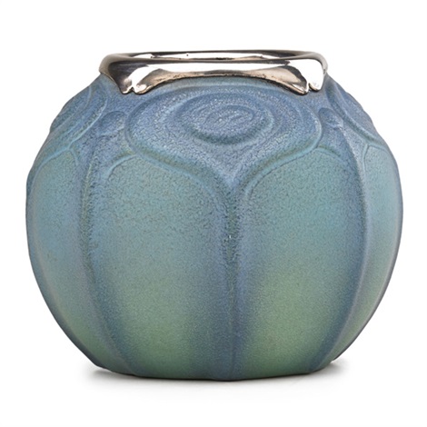 Fine Early Vase With Peacock Feathers And By Van Briggle Pottery