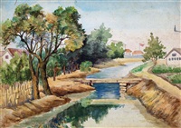 农村小景 水彩画, 1955