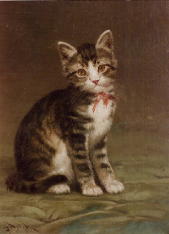 brown tabby kitten with a rose bow by john henry dolph on artnet
