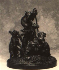 Four bear cubs playing by a tree stump, 1887 Four bear cubs playing by a tree stump, 1887